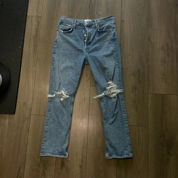 AGolde Riley Medium Wash Button Fly distressed Jeans -30 - Picture 9 of 9